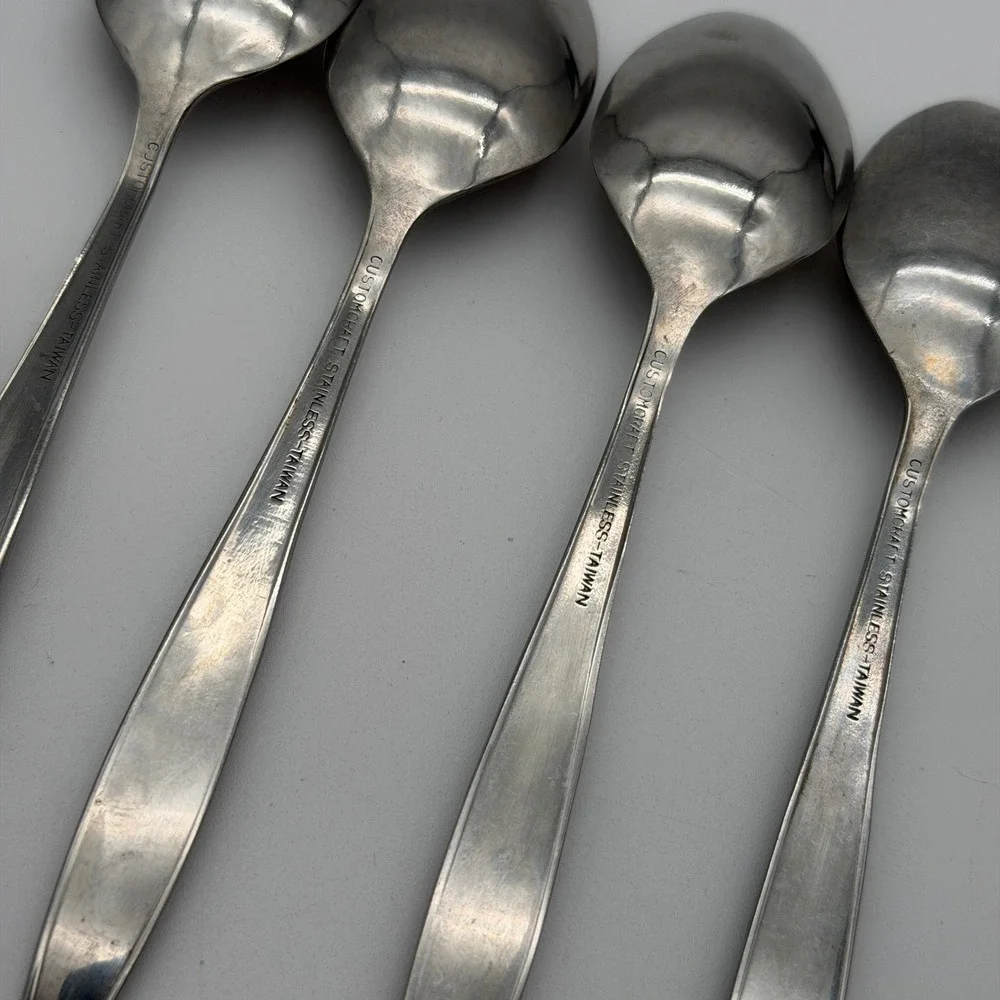 Customcraft Stainless Taiwan Rose Floral Flatware 8pc Set 4 Knives 4 Spoons MCM